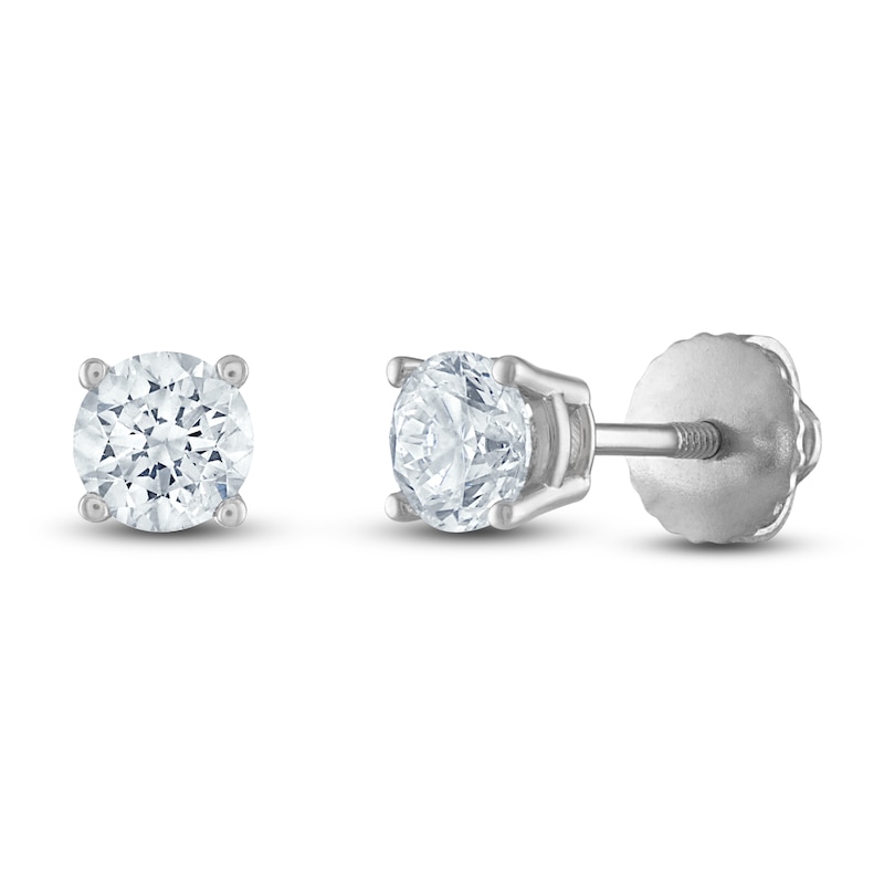 Certified Diamond Solitaire Earrings 1 ct tw Round 14K White Gold (I1/I)