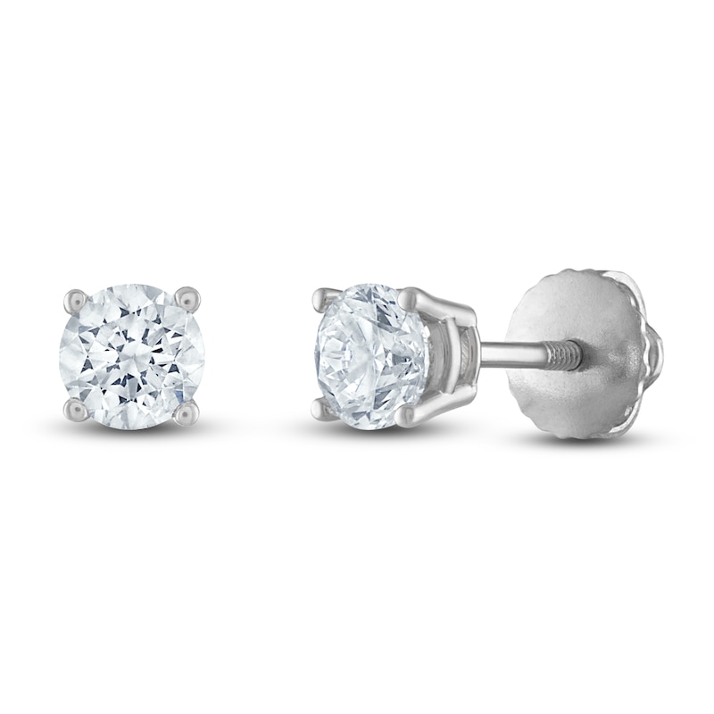 Main Image 2 of Certified Diamond Solitaire Earrings 1 ct tw Round 14K White Gold (I1/I)