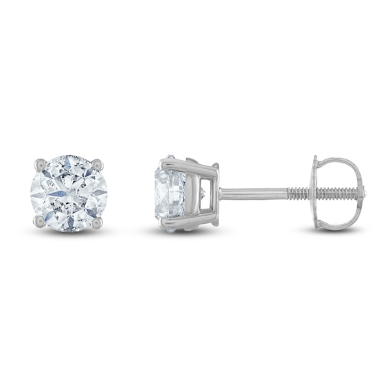 Certified Diamond Solitaire Earrings 1-1/4 ct tw Round 14K White Gold (I1/I)