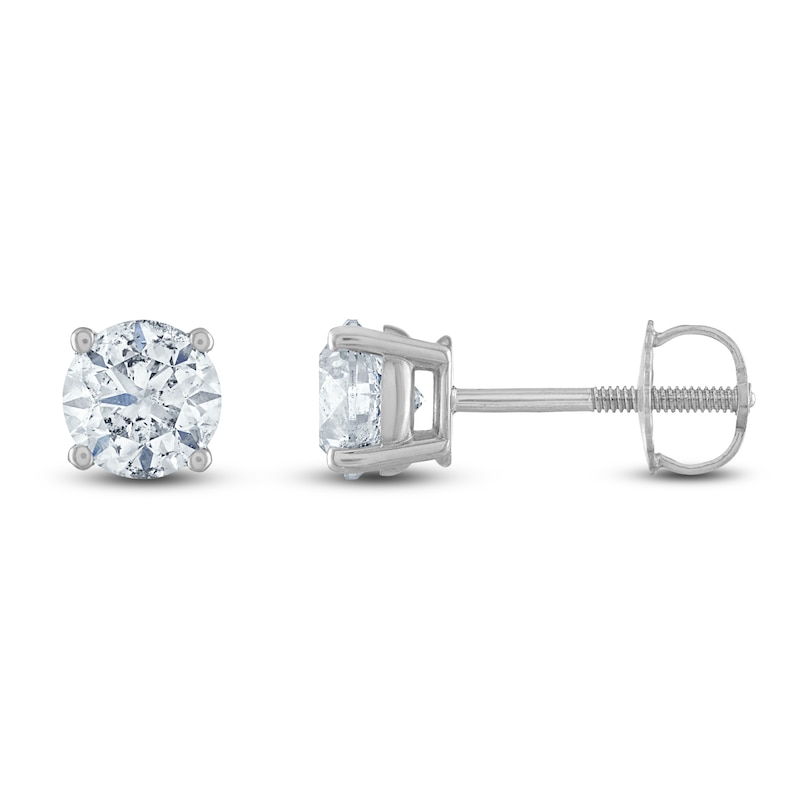 Main Image 1 of Certified Diamond Solitaire Earrings 1-1/4 ct tw Round 14K White Gold (I1/I)