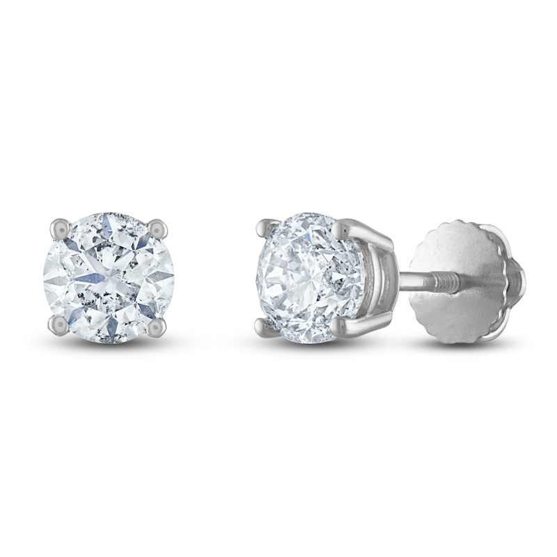 Main Image 2 of Certified Diamond Solitaire Earrings 1-1/4 ct tw Round 14K White Gold (I1/I)