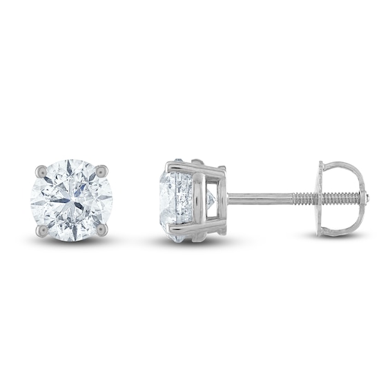 Certified Diamond Solitaire Earrings 2 ct tw Round 14K White Gold (I1/I)