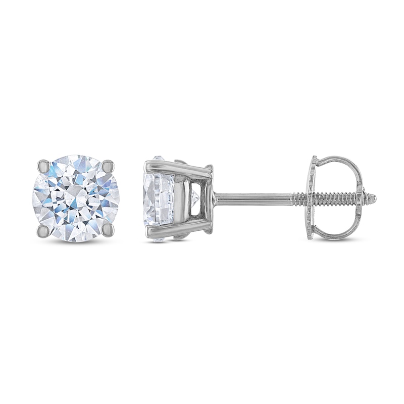 Main Image 1 of Certified Diamond Solitaire Earrings 2 ct tw Round 14K White Gold (I1/I)