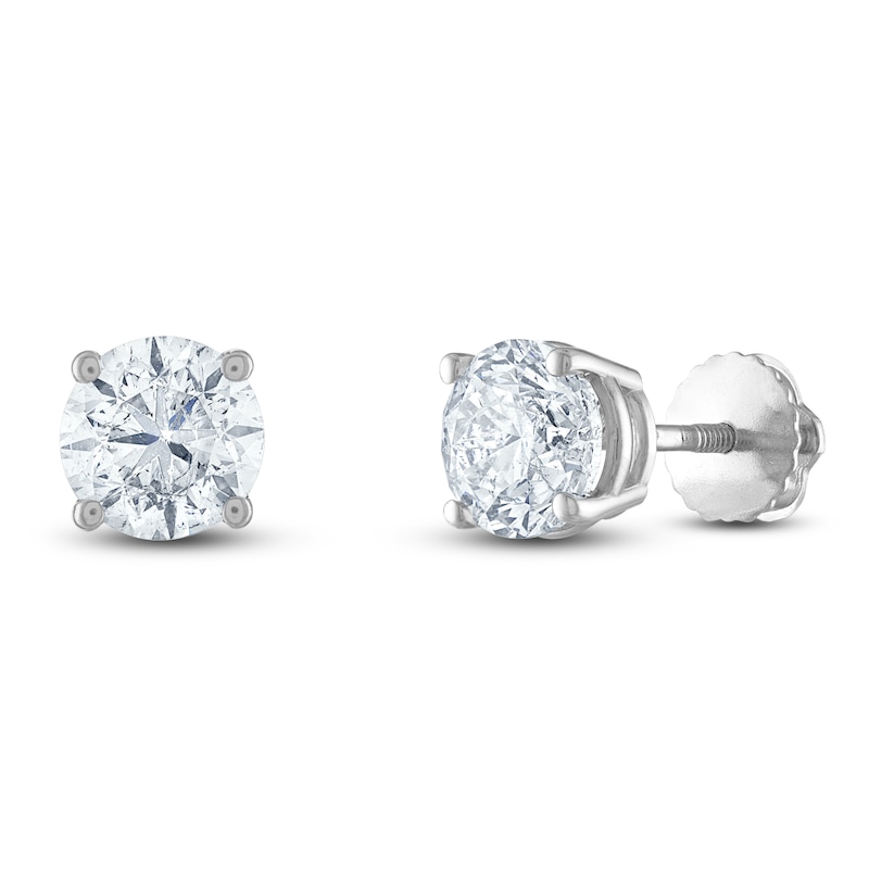 Certified Diamond Solitaire Earrings 2 ct tw Round 14K White Gold (I1/I)