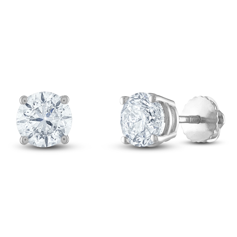 Main Image 2 of Certified Diamond Solitaire Earrings 2 ct tw Round 14K White Gold (I1/I)