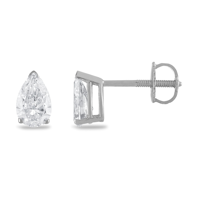 Certified Diamond Solitaire Earrings 1 ct tw Pear-shaped 18K White Gold (SI2/I)