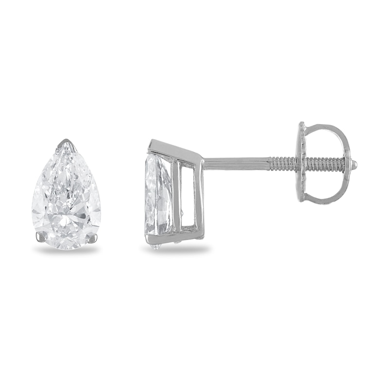 Main Image 1 of Certified Diamond Solitaire Earrings 1 ct tw Pear-shaped 18K White Gold (SI2/I)