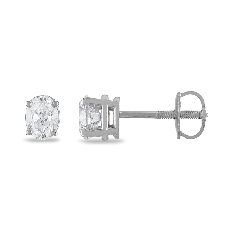 Certified Diamond Solitaire Earrings / ct tw Oval 18K White Gold (SI2/I