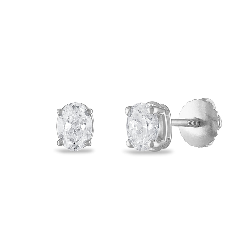 Main Image 2 of Certified Diamond Solitaire Earrings 3/4 ct tw Oval 18K White Gold (SI2/I)