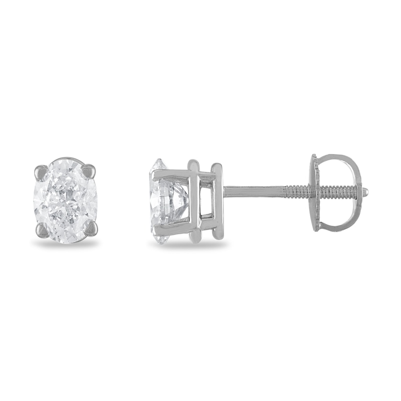 Main Image 1 of Certified Diamond Solitaire Earrings 1 ct tw Oval 18K White Gold (SI2/I)