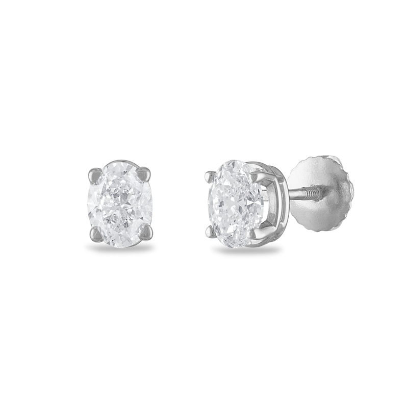 Main Image 2 of Certified Diamond Solitaire Earrings 1 ct tw Oval 18K White Gold (SI2/I)