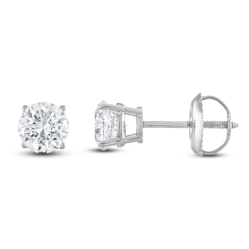 Main Image 1 of Certified Round-Cut Diamond Solitaire Stud Earrings 3/4 ct tw 14K White Gold (I1/I)