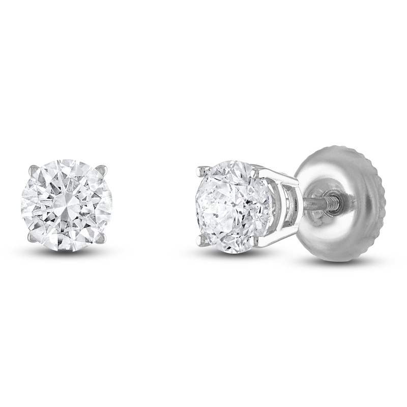 Main Image 2 of Certified Round-Cut Diamond Solitaire Stud Earrings 3/4 ct tw 14K White Gold (I1/I)