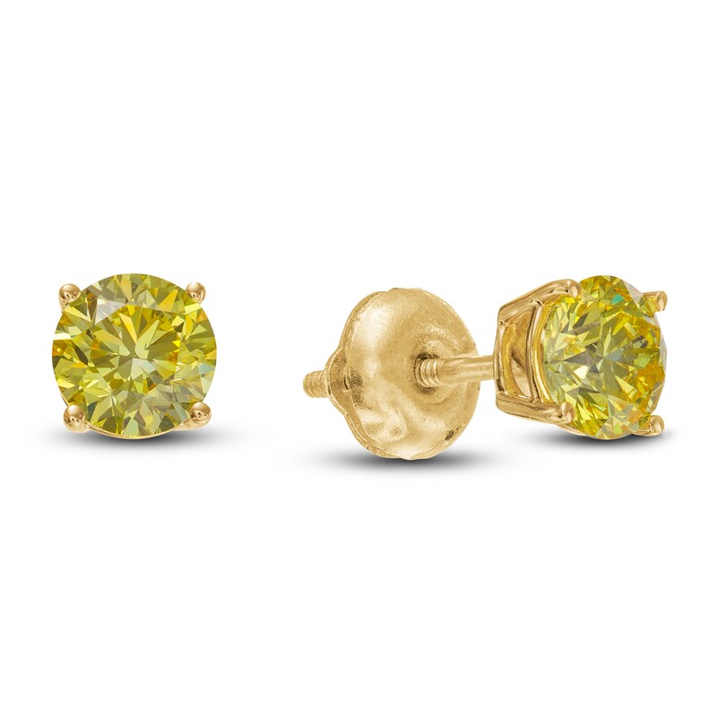 Yellow Lab-Created Diamond Earrings 1 ct tw Round 14K Yellow Gold