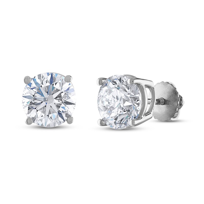 Main Image 1 of Certified Diamond Solitaire Earrings 4 ct tw Round 14K White Gold (I1/I)