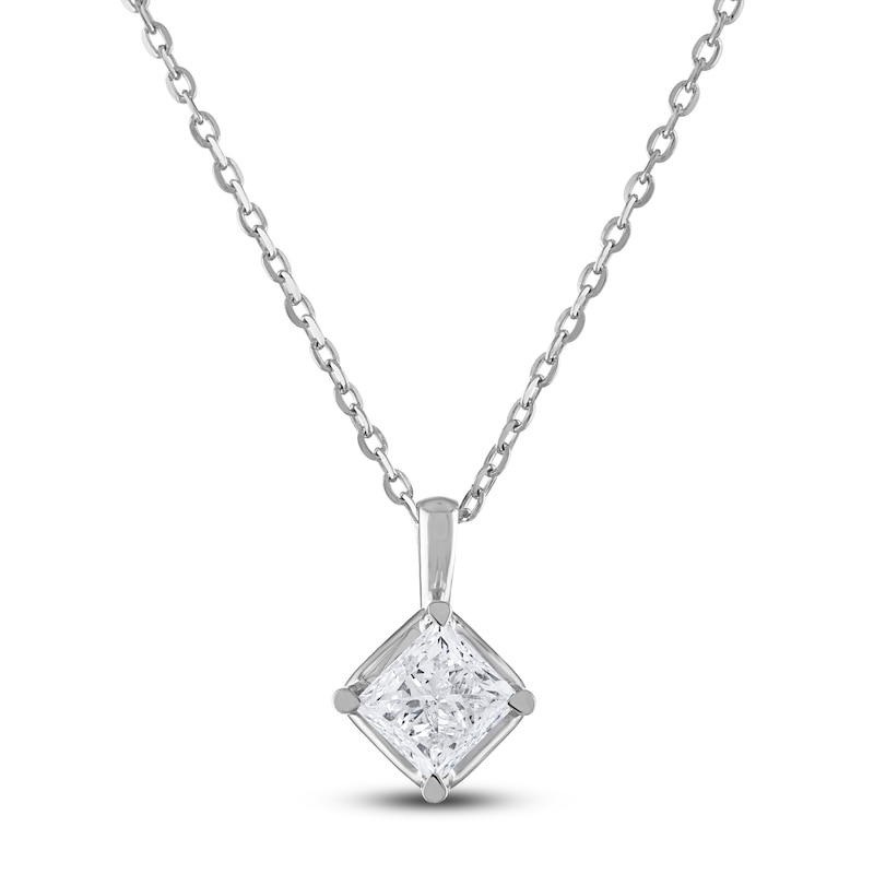 Diamond Solitaire Necklace 1/2 ct tw Princess 14K White Gold (I2/I)