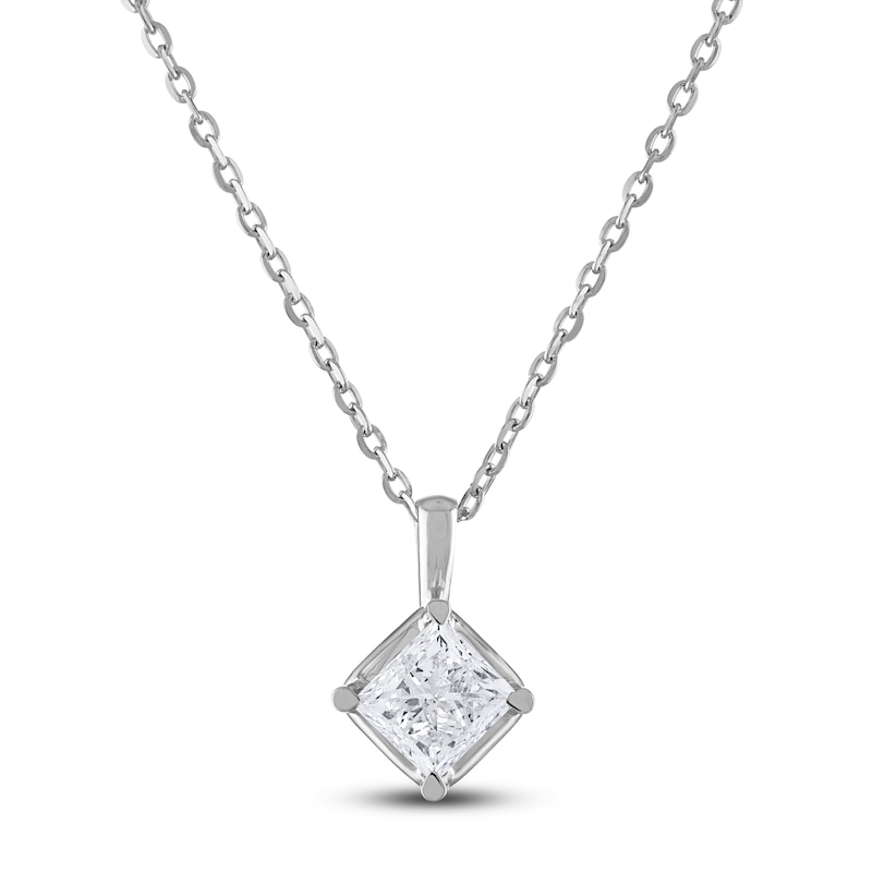 Main Image 1 of Diamond Solitaire Necklace 1/2 ct tw Princess 14K White Gold (I2/I)