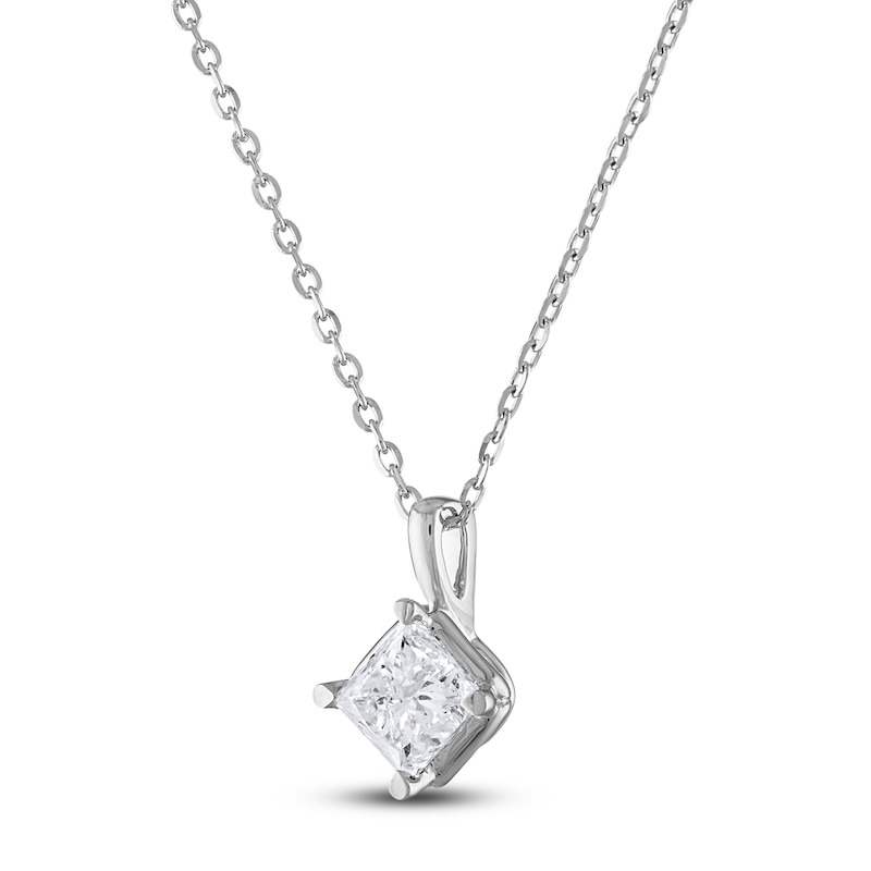 Diamond Solitaire Necklace 1/2 ct tw Princess 14K White Gold (I2/I)