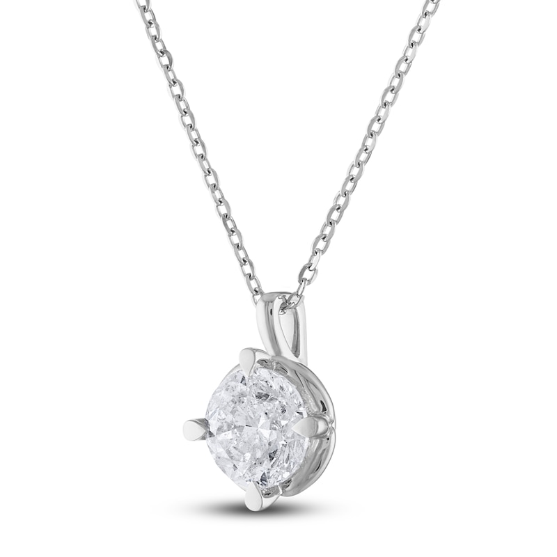 Main Image 2 of Diamond Solitaire Necklace 1 ct tw Round 14K White Gold (I2/I)
