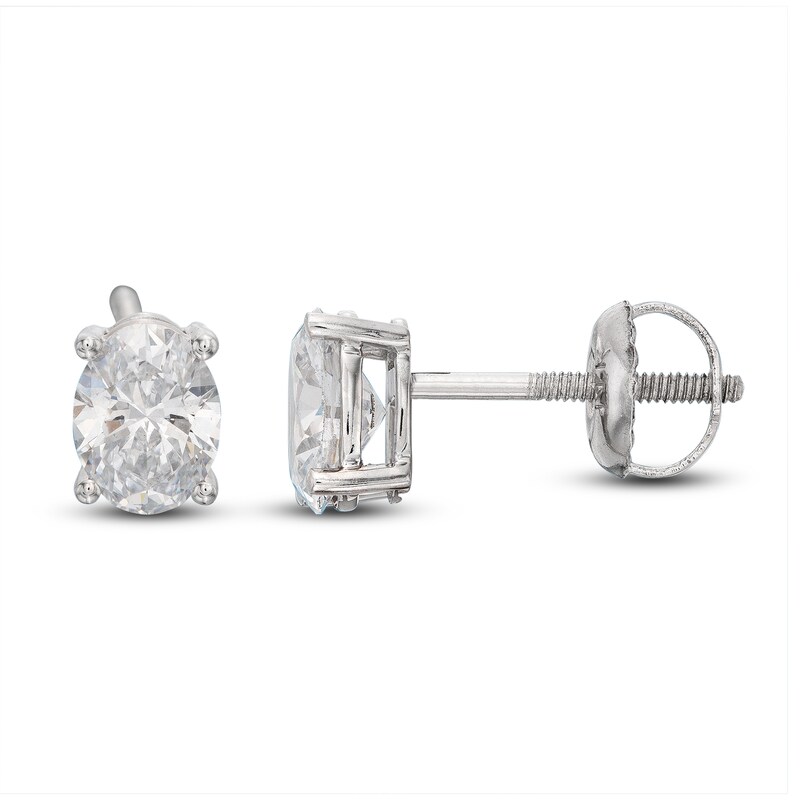 Lab-Created Diamond Solitaire Stud Earrings 1 ct tw Oval 14K White Gold (SI2/F)