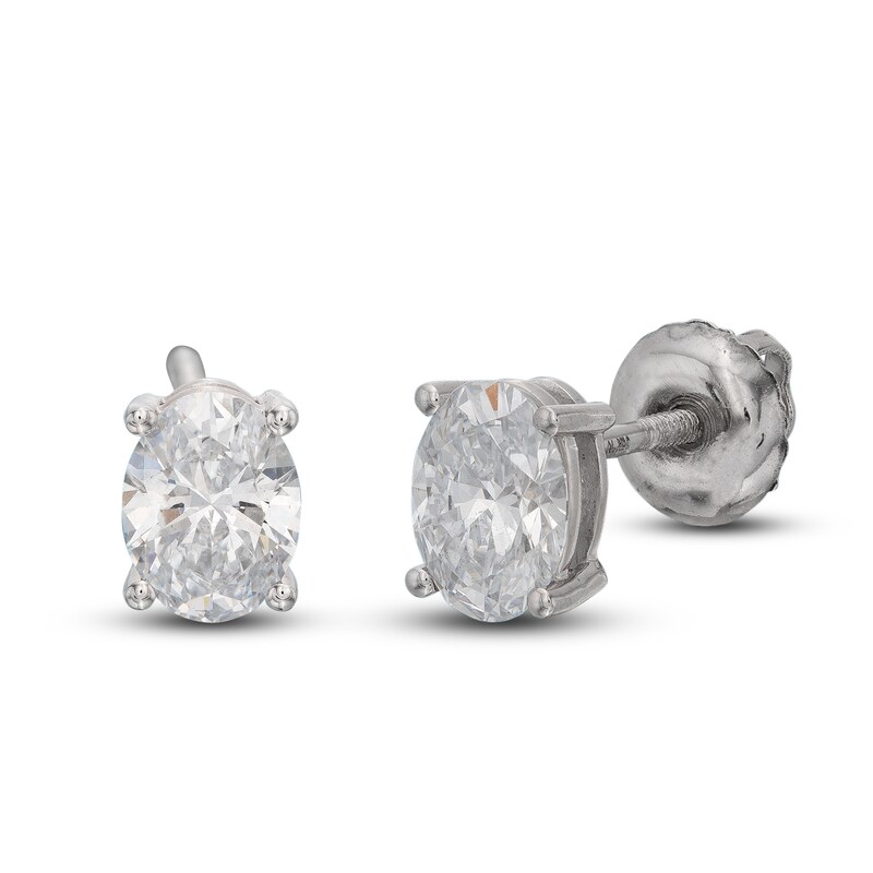 Lab-Created Diamond Solitaire Stud Earrings 1 ct tw Oval 14K White Gold (SI2/F)