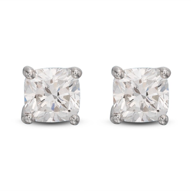 Lab-Created Diamond Solitaire Stud Earrings 1 ct tw Cushion 14K White Gold (SI2/F)