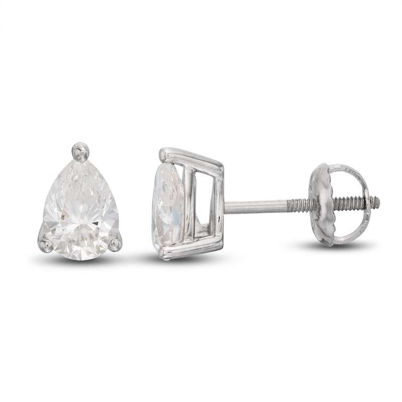 Lab-Created Diamond Solitaire Stud Earrings 1 ct tw Pear-shaped 14K White Gold (SI2/F)