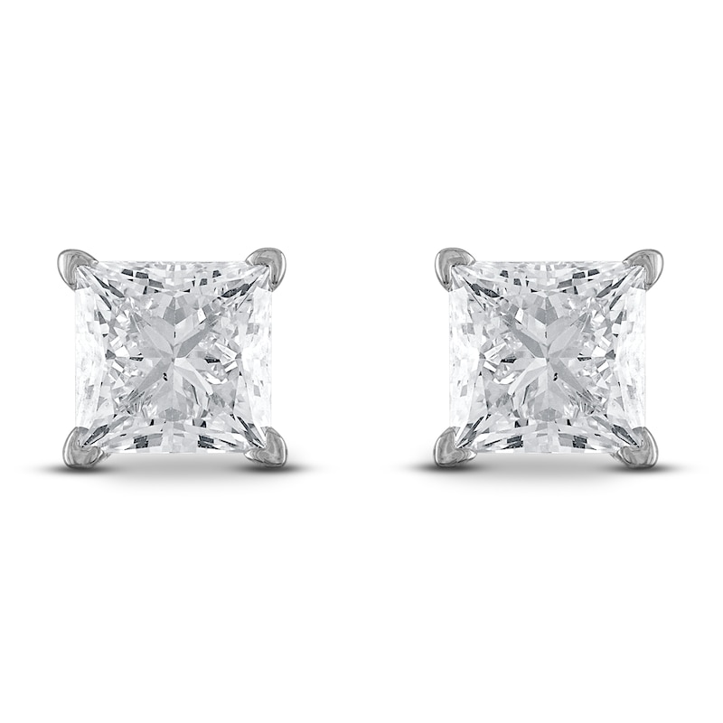 Certified Diamond Solitaire Stud Earrings 3/4 ct tw Princess 18K White Gold (SI2/I)
