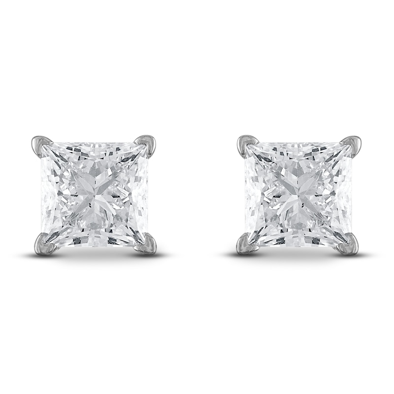Certified Diamond Solitaire Stud Earrings / ct tw Princess 18K White Gold (SI2/I