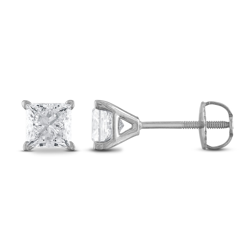 Certified Diamond Solitaire Stud Earrings 3/4 ct tw Princess 18K White Gold (SI2/I)