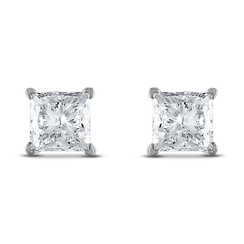 Main Image 1 of Certified Diamond Solitaire Stud Earrings 1 ct tw Princess 18K White Gold (SI2/I)
