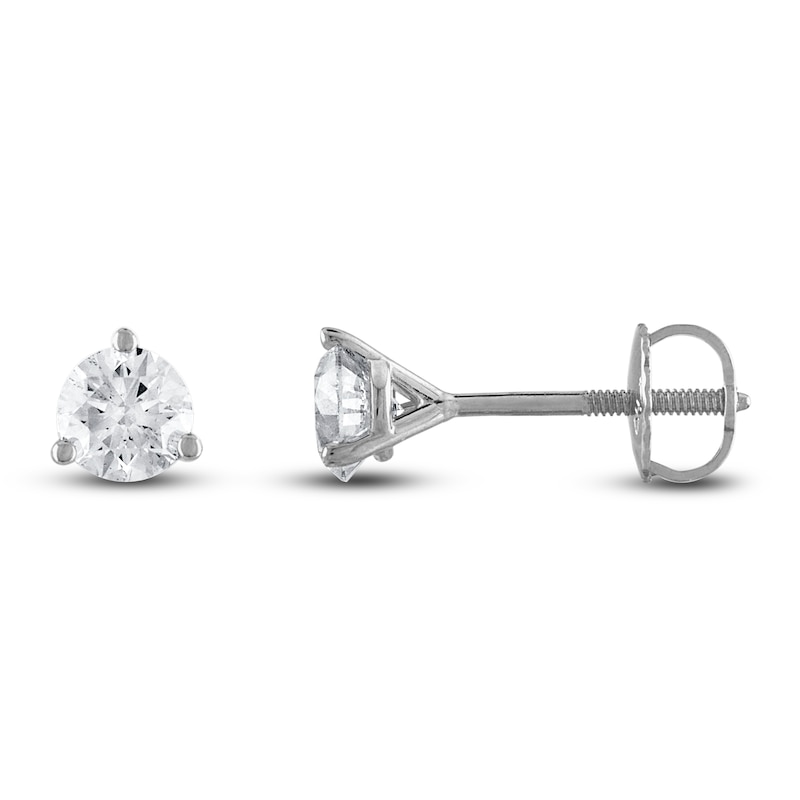 Certified Diamond Solitaire Earrings 1 ct tw Round 18K White Gold (SI2/I) with 360