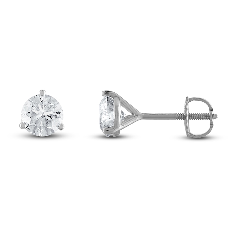 Certified Diamond Solitaire Earrings 2 ct tw Round 18K White Gold (SI2/I)