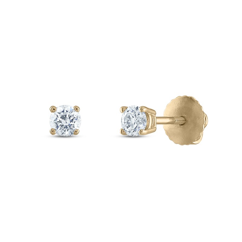 Main Image 1 of Certified Diamond Solitaire Stud Earrings 1/4 ct tw Round 14K Yellow Gold (I1/I)