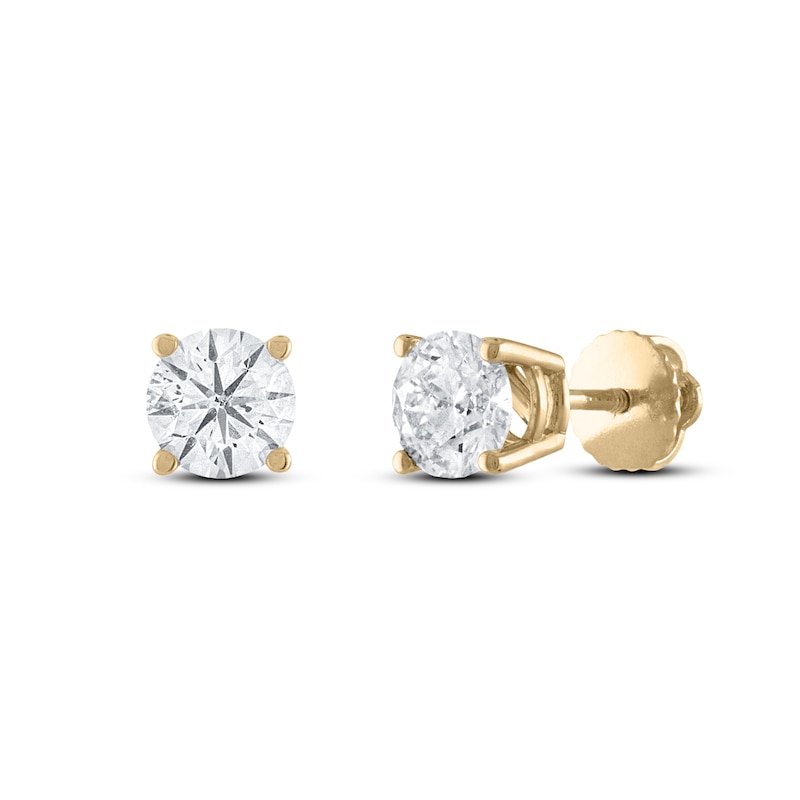 Certified Diamond Solitaire Earrings 1/2 ct tw Round 14K Yellow Gold (I1/I)