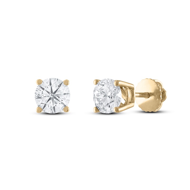 Certified Diamond Solitaire Earrings 1/2 ct tw Round 14K Yellow Gold (I1/I)