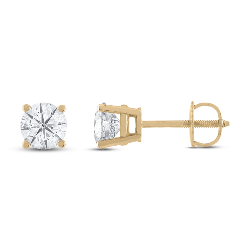 Certified Diamond Solitaire Earrings 1/2 ct tw Round 14K Yellow Gold (I1/I)