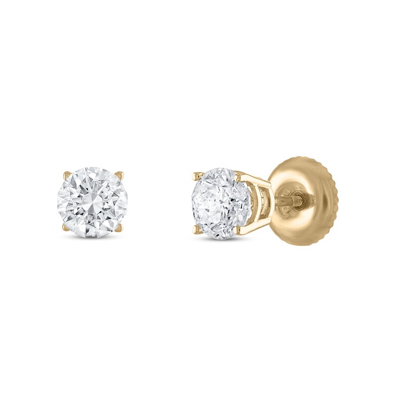 Main Image 1 of Certified Diamond Solitaire Stud Earrings 1 ct tw Round 14K Yellow Gold (I1/I)