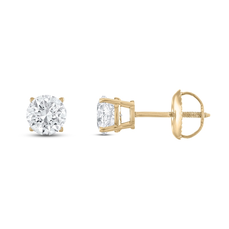 Main Image 2 of Certified Diamond Solitaire Stud Earrings 1 ct tw Round 14K Yellow Gold (I1/I)