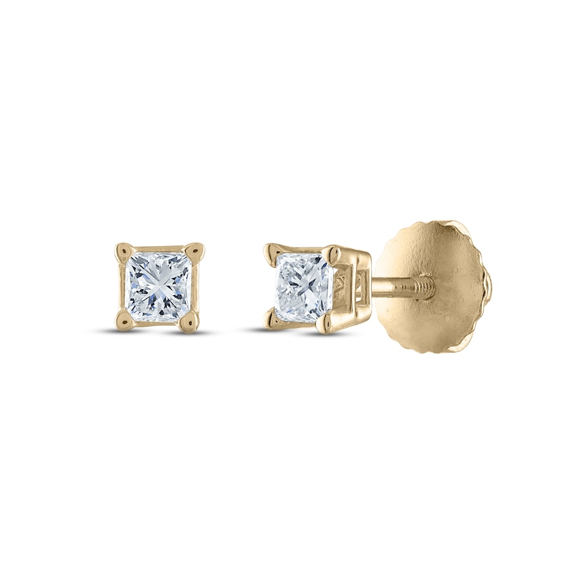 Certified Diamond Solitaire Stud Earrings / ct tw Princess 14K Yellow Gold (I1/I