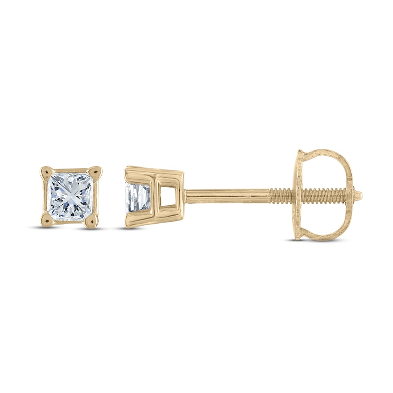 Certified Diamond Solitaire Stud Earrings 1/4 ct tw Princess 14K Yellow Gold (I1/I)