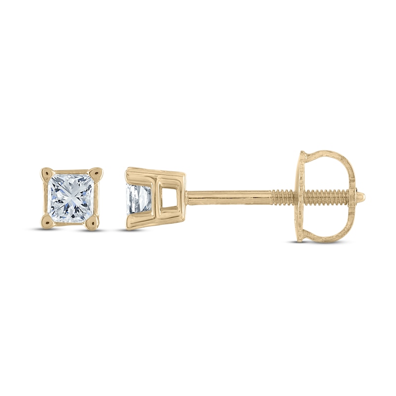 Certified Diamond Solitaire Stud Earrings 1/4 ct tw Princess 14K Yellow Gold (I1/I)