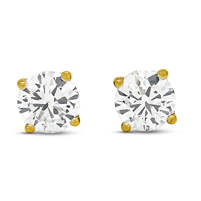 Lab-Created Diamond Solitaire Stud Earrings 1 1/4 ct tw Round 14K Yellow Gold (SI2/F)