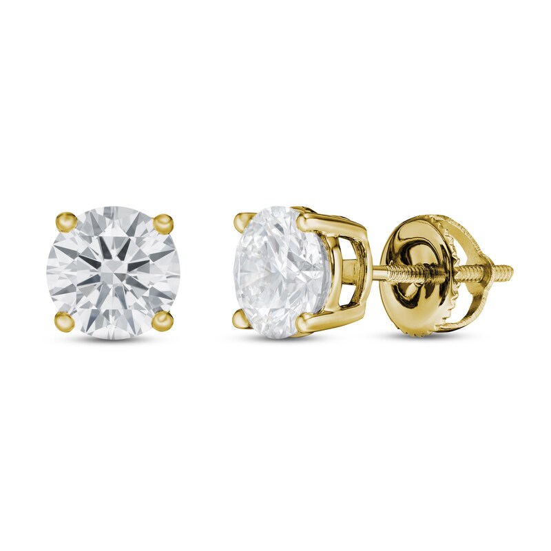 Lab-Created Diamond Solitaire Stud Earrings 1 1/2 ct tw Round 14K Yellow Gold (SI2/F)