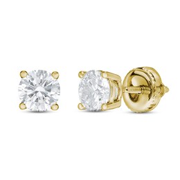 Lab-Created Diamond Solitaire Stud Earrings 1 ct tw Round 14K Yellow Gold (SI2/F)