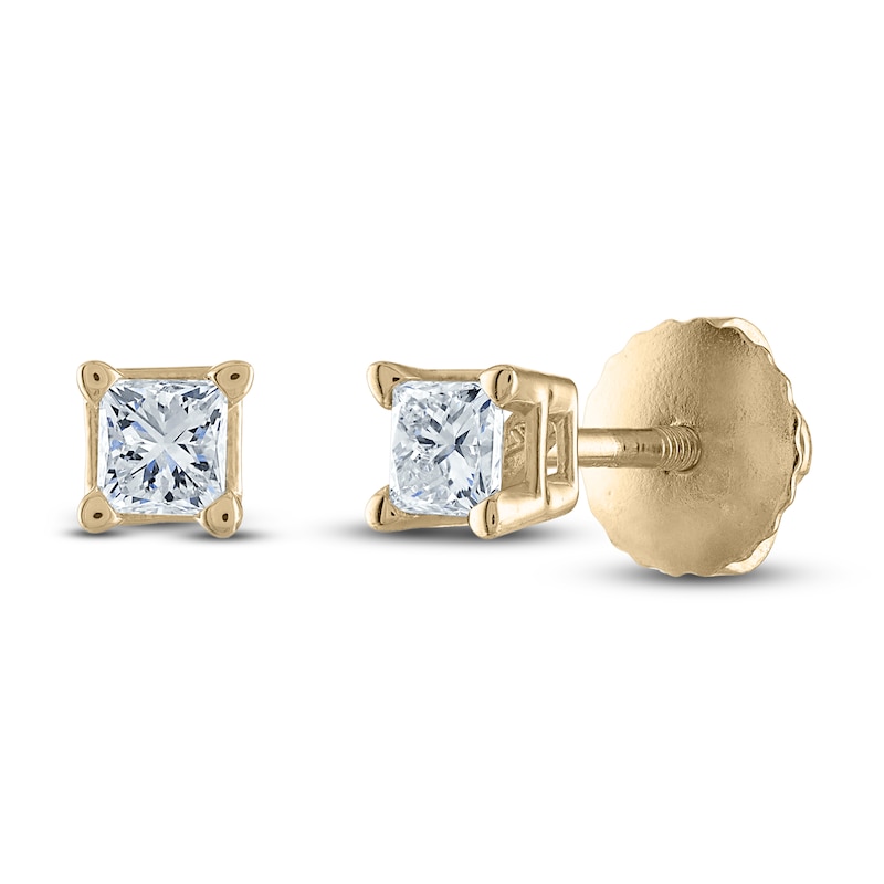 Main Image 1 of Diamond Solitaire Stud Earrings 1/4 ct tw Princess 14K Yellow Gold (I1/I)