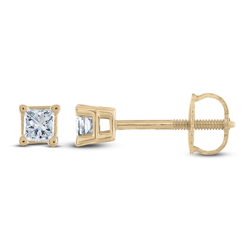 Main Image 2 of Diamond Solitaire Stud Earrings 1/4 ct tw Princess 14K Yellow Gold (I1/I)