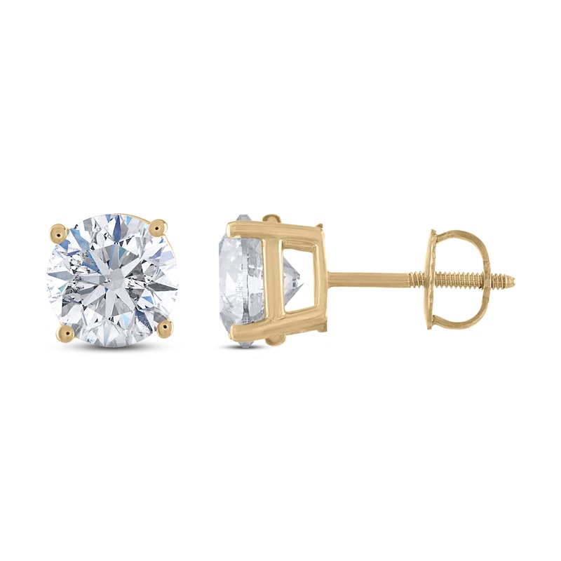 Diamond Solitaire Stud Earrings 1 ct tw Round 14K Yellow Gold (I1/I)
