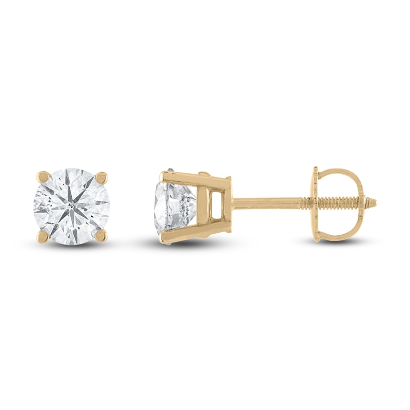 Main Image 2 of Diamond Solitaire Stud Earrings 1/2 ct tw Round 14K Yellow Gold (I1/I)