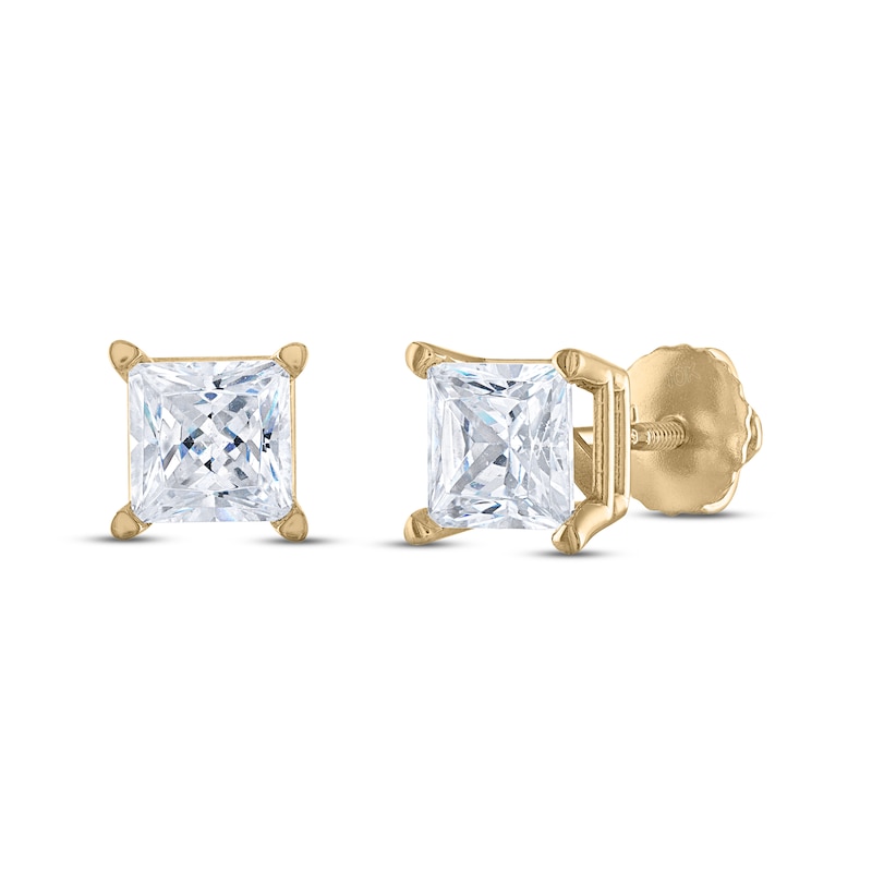 Main Image 2 of Certified Diamond Solitaire Stud Earrings 2 ct tw Princess 14K Yellow Gold (I1/I)